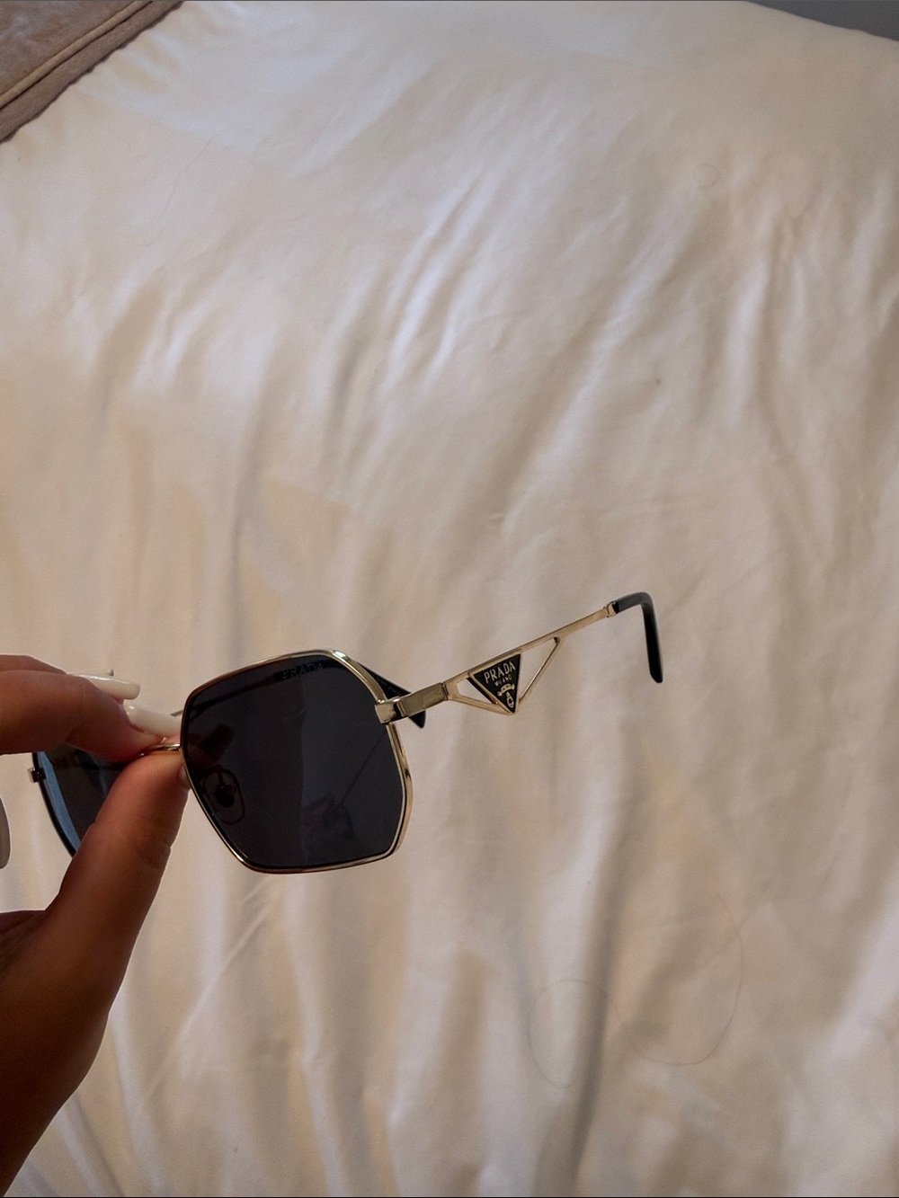 Prada A51 Gold Frame Black Lens Geometric Sunglasses